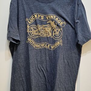 Lucky Brand Navy Tee with Gold Motorcycle Graphic